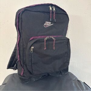 VTG Nike Purple Black Suede Jansport Style School Daypack Backpack Logo Swoosh